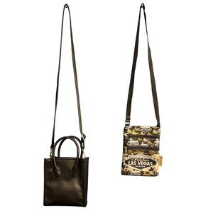 Micro Black Faux Leather Tote & Las Vegas Crossbody Bag Travel Set